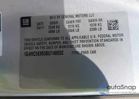 2011 Buick Lucerne Cxl from USA, damaged, VIN 1G4HC5EM3BU148802